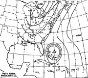 The hurricane begins to be pulled northward by the quasi-stationary cold front on September 20