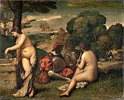 The Pastoral Concert (c. 1510) by Giorgione or Titian, Louvre, Paris, cited as an inspiration for Manet's painting