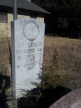 Fort Graham building "reconstructed, moved and rebuilt" marker