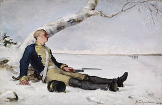 Wounded Warrior in the Snow, Helene Schjerfbeck, 1880, the scene not directly from any poem but influenced by them[13]