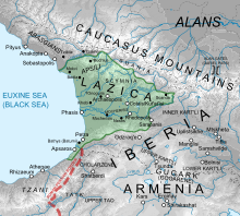Map showing Lazica and nearby regions