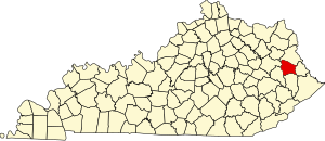 Map of Kentucky highlighting Johnson County
