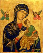 Our Mother of Perpetual Help, probably an early Cretan work, 13th or 14th century. A very popular Catholic image, which was certainly in Rome by 1499.