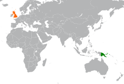 Map indicating locations of Papua New Guinea and United Kingdom