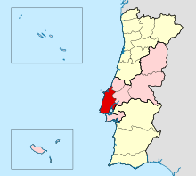 The Archdiocese of Lisbon shown in a darker red.
