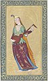 Qajar-era portrait (in Safavid style) of a female musician playing a tar.