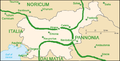 Image 13Map of Slovenia with ancient Roman provinces and cities (as of 100 A.D.) in green and present-day frontiers in grey. (from History of Slovenia)