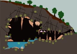 Diagram of dripstone cave structures (boxworks labelled AE)