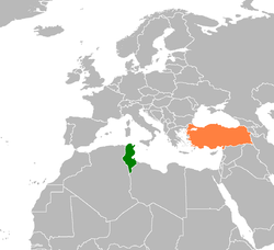 Map indicating locations of Tunisia and Turkey