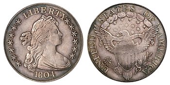 Both sides of a coin depicting an allegorical woman and a heraldic eagle