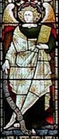 The Archangel Jeremiel holding a book, depicted in a stained-glass window at St Michael and All Angels Church, Hughenden