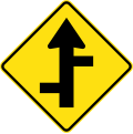 (W2-8) Staggered side road intersection, first from left