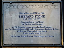 Berlin memorial plaque for Shepard Stone.
