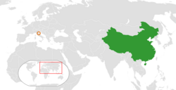 Map indicating locations of China and San Marino