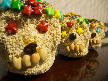 Skull shapes made of amaranth and honey for Day of the Dead in Mexico