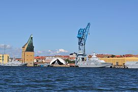 The shipyard Karlskronavarvet with the old crane