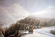 Winterreise 1790 über den Gotthard (colored engraving by Wilhelm Rothe according drawing by Johann Gottfried Jentzsch, 1790)