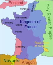 A map of French territory as it was in 1340, showing the enclave of Gascony in the south west