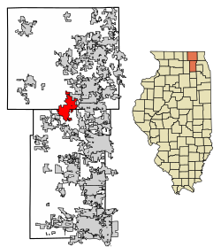 Location of Huntley in Kane and McHenry Counties, Illinois