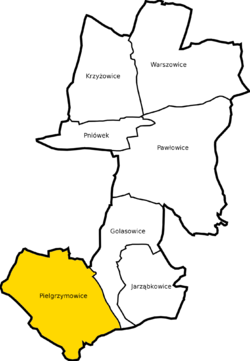 Location of Pielgrzymowice within Gmina Pawłowice