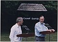 President George H. W. Bush and Prime Minister John Major conducting a press conference at Camp David, 1992