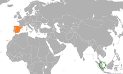 Map indicating locations of Singapore and Spain