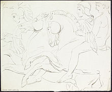 Pencil sketch of warriors on horseback