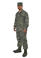 USAF Captain wearing Airman Battle Uniform with digital tigerstripe-patterned patrol cap