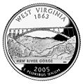 The West Virginia state quarter, released in 2005, features the New River Gorge Bridge.