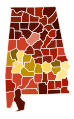 Image 10Map of counties in Alabama by racial plurality, per the 2020 census Legend Non-Hispanic White   40–50%   50–60%   60–70%   70–80%   80–90%   90%+ Black or African American   40–50%   50–60%   70–80%   80–90% (from Alabama)