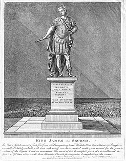 The statue on the grounds of the Privy Garden of the Palace of Whitehall. Engraving by N. Smith (1791)