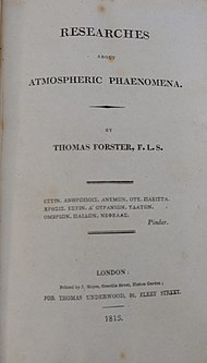 Title page of a 1813 copy of Forster's "Researches about atmospheric phaenomena"
