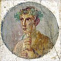 Fresco of a man wearing a laurel wreath and holding a papyrus rotulus, Pompeii, 1st century AD
