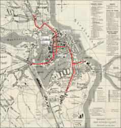Straßenbahn Stralsund auf einem Stadtplan der 1930er-Jahre