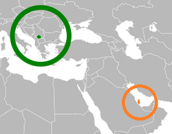 Map indicating locations of Kosovo and Qatar