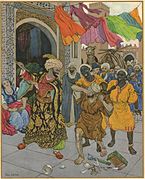 Illustration of the Thousand and One Nights book - Histoire d'Abou Qir et d'Abou Sir Léon Carré.
