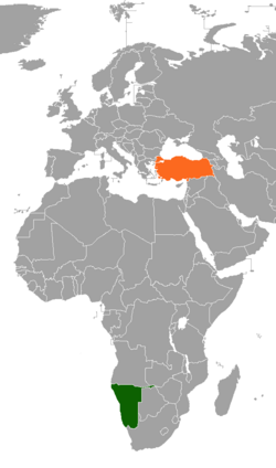 Map indicating locations of Namibia and Turkey