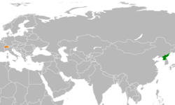 Map indicating locations of North Korea and Switzerland