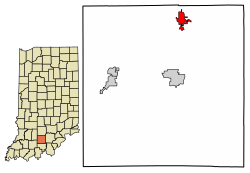 Location of Orleans in Orange County, Indiana.