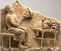 Roman, Republican or Early Imperial, Relief of a seated poet (Menander) with masks of New Comedy, 1st century BC – early 1st century AD, Princeton University Art Museum