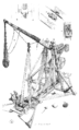 Modern drawing of a counterweight trebuchet being prepared for shooting
