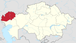 Map of Kazakhstan, location of West Kazakhstan Region highlighted
