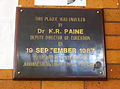 The plaque unveiled By Dr. K.R Paine (Deputy Director of Education) on 19 September 1987. To mark The Centenary