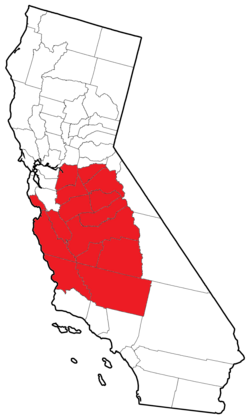 Map of counties that overlap Central California