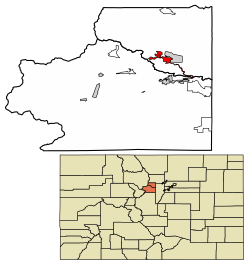 Location of Central City in Gilpin and Clear Creek counties, Colorado.