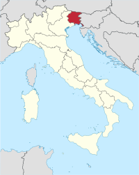 Karte Italiens, Friaul-Julisch Venetien hervorgehoben