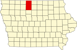 Map of Iowa highlighting Kossuth County