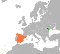 Map indicating locations of Moldova and Spain