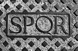 Manhole cover in Rome with SPQR inscription