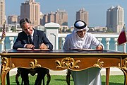 Secretary Blinken with Qatari Deputy Prime Minister and Foreign Minister Mohammed bin Abdulrahman Al Thani in Doha, Qatar, November 2022